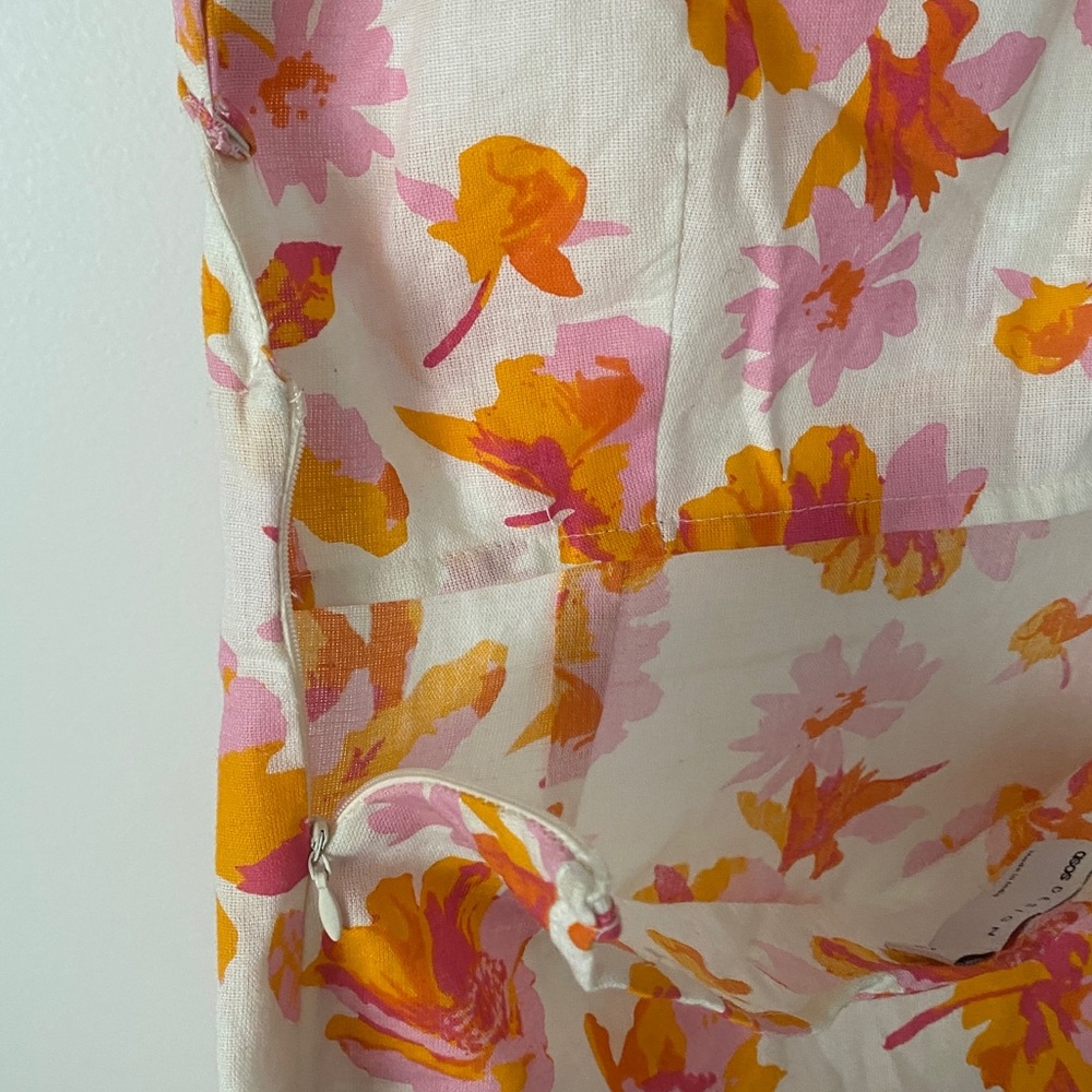 ASOS DESIGN Floral Summer Midi-Dress Backless Spaghetti Strap Pink & Orange Slit - Picture 10 of 12